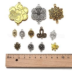 チベットスタイルの合金リンクコネクター  花  ミックスカラー  16~49x8~38x1~3.5mm  穴：1~3mm&nbsp;TIBE-MSMC008-05