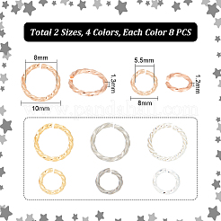 64個 8スタイル 304ステンレススチールオープン丸カン  ツイストラウンド  ミックスカラー  8~10x1.2~1.3mm  内径：5.5~8mm  8個/スタイル&nbsp;STAS-UN0046-07