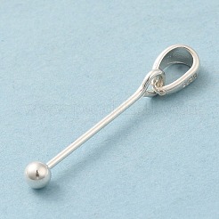 925スターリングシルバーペンダントベイル  ビーズ可能なピン  s925スタンプあり  銀  21x0.7mm  穴：4.5x3mm  ボール：3mm&nbsp;STER-P048-01B-S