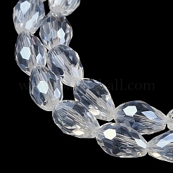 透明電気メッキガラスビーズ連売り  ABカラーメッキ  多面カット  ティアドロップ  透明  5~6x4mm  穴：0.9mm  約65~67個/連  15.35~16.4''（39~41センチメートル）&nbsp;LS-EGLA-N013-T4mm-B01