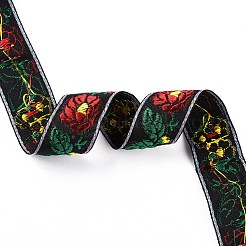 エスニック風刺繍コットンリボン  花柄  衣類用アクセサリー  濃い緑  1-1/8インチ（30mm）&nbsp;OCOR-XCP0001-74
