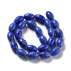 手作りゴールドパウダー入りランプワークビーズ  オリーブ  ブルー  16.5x10.5mm  穴：2~2.4mm  約25個/連  15.94インチ（40.5cm）&nbsp;LAMP-F020-35C
