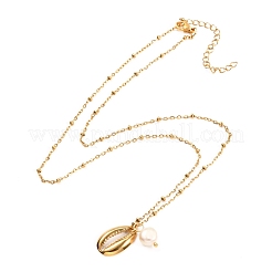 Cowrie Shell & Natural Pearl Pendant Necklace for Teen Girl Women&nbsp;NJEW-JN03717-02