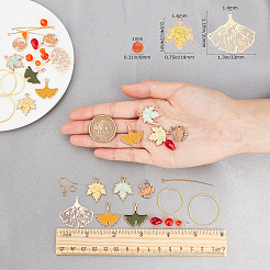 秋をテーマにしたDIYイヤリング作りキット  合金リーフペンダントを含む  ガラスビーズ  真鍮製ピアスフック＆アズキチェーン＆リンキングリング  ミックスカラー&nbsp;DIY-SC0015-82