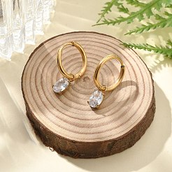 Ion Plating(IP) 304 Stainless Steel Micro Pave Cubic Zirconia Hoop Earrings&nbsp;STAS-R004-07G-02
