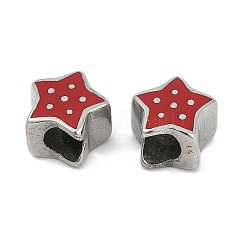 304ステンレススチールヨーロピアンビーズ  エナメル  大穴ビーズ  スター  レッド  10.8x10x7mm  穴：4.5mm&nbsp;STAS-H216-98P