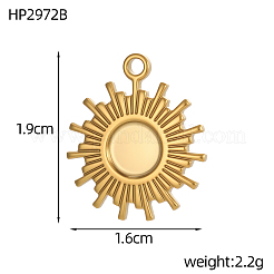 太陽 304 ステンレススチール ペンダント カボションセッティング  イオンプレーティング（ip）  18KGP本金メッキ  19x16mm  トレイのサイズ：6mm&nbsp;STAS-OY007-07G