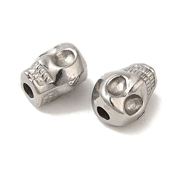 変色しない304ステンレススチールビーズ  スカル  ステンレス鋼色  7.5x6.5x5.5mm  穴：1.8mm&nbsp;STAS-K285-49P