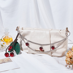 1Pc Zinc Alloy with Resin and PU Leather Dark Red Cherry Purse Decorative Chains&nbsp;AJEW-SC0002-99C