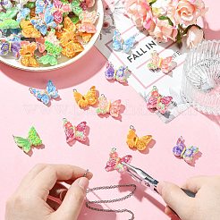 60個6色不透明樹脂ペンダント  花と蝶  プラチナトーンループ付き  ミックスカラー  25x24.5x7mm  穴：1.8mm  10個/カラー&nbsp;RESI-CJ0005-32