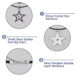 4Pcs 4 Style Star & Guitar Natural Dalmatian Jasper & Alloy Pendant Necklaces Set with Waxed Polyester Cords&nbsp;NJEW-FI0001-16