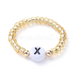 Glass Seed Beads Stretch Finger Rings&nbsp;RJEW-JR00304-M