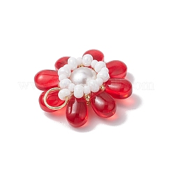 ガラスチャーム  真鍮パーツ  花  レッド  25.5x23.5x8mm  穴：6.5x3mm&nbsp;PALLOY-MZ00656-06