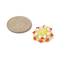 シードビーズ ビーズチャーム  花のペンダント  シェルパールビーズ付き  きいろ  21x21x8.5mm  穴：0.8mm&nbsp;PALLOY-MZ00119-02
