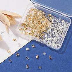 200 個 2 色のステンレス鋼のピアスキャッチ  フリクションイヤーナット  ゴールデン·ステンレス鋼色  4.3x3.2x3mm  穴：0.5~0.6mm  100個/カラー&nbsp;FIND-YW0004-12
