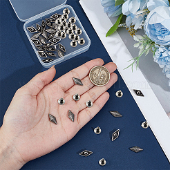 合金製セミチューブラーリベットスタッド30個  菱形  財布用  バッグ  ブーツ  革工芸装飾  アンティークシルバー  16.5x8x5mm  穴：2mm&nbsp;DIY-CY0002-86