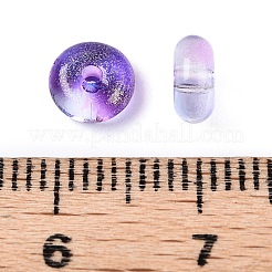 電気メッキ透明色レインボーガラスシードビーズ  ドーナツ  青紫色  6~6.5x3~3.5mm  穴：1.2mm  約2500個/ポンド&nbsp;SEED-T007-03C