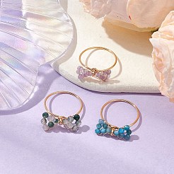 3個 3スタイル 蝶結び 天然アパタイト&モスアゲート&アメジストビーズ 指輪セット  女性用銅線巻きリング  内径：18mm  1個/スタイル&nbsp;RJEW-TA00148