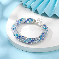かぎ針編みミユキシードビーズブレスレット  ネパールボヘミアンブレスレット女性用  ブルー  6-7/8インチ（17.6cm）&nbsp;BJEW-MZ00039
