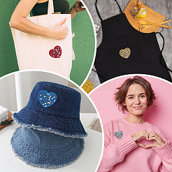 12個 6色 ハート型コンピューター刺繍布 粘着パッチ  パッチにこだわる  マスクと衣装のアクセサリー  アップリケ  ミックスカラー  65x72x2mm  2個/カラー&nbsp;DIY-CY0001-24