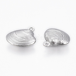 変色しない304ステンレススチールチャーム  ホタテ貝殻  ステンレス鋼色  14x13x4mm  穴：1mm&nbsp;X-STAS-P175-38P