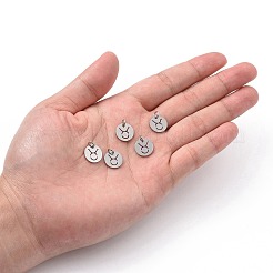 変色しない304ステンレススチールチャーム  星座/星座とフラットラウンド  牡牛座  12x1mm  穴：3mm&nbsp;STAS-Q201-T445-2S
