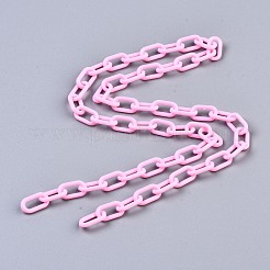 手作りの不透明なアクリルペーパークリップチェーン  描かれた細長いアズキチェーン  パールピンク  13x7.5x2mm  19.88インチ（50.5cm）/連&nbsp;KY-S166-002G