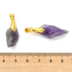 生のラフナチュラルアメジストペンダント  真鍮製の留め具が付いたナゲットチャーム  ゴールドカラー  28~35x9~11x9~12.5mm  穴：6~6.5x4mm&nbsp;PALLOY-JF05646