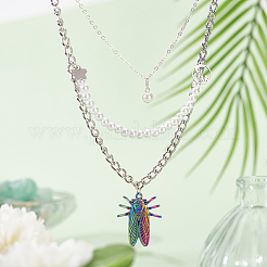 20個の合金ペンダント  カドミウムフリー＆鉛フリー  蝉のチャーム  虹色  28x23x4.5mm  穴：1.6mm&nbsp;PALLOY-DC0001-11