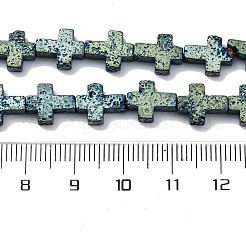 電気メッキされた天然溶岩岩ビーズ連売り  クロス  メッキグリーン  10x8x4~4.5mm  穴：0.8~1mm  約38個/連  31.10''（79センチメートル）&nbsp;G-A256-A01-01E