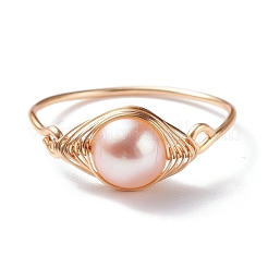 Natural Round Shell Pearl Beads Finger Ring&nbsp;RJEW-JR00412
