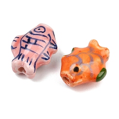 手作りの魚の磁器のビーズ  青と​​白の磁器＆ファミーユなどの磁器バラ  魚  ミックスカラー  15x12x8mm  穴：2mm&nbsp;X-PORC-S446-M