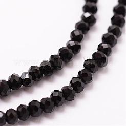 ガラスビーズ連売り  ロンデル  多面カット  ブラック  2.9~3.2mm  穴：9~3.3x2mm  約1個/連  135~140cm&nbsp;GLAA-K013-08