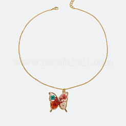 Valentine's Day Alloy Epoxy Resin Butterfly Inner Dried Flower Pendant Necklaces for Women&nbsp;FS-WGBF0A7-03