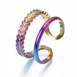 304ステンレススチールの葉巻きカフリング  女性のためのレインボーカラーオープンリング  usサイズ7 3/4(17.9mm)&nbsp;RJEW-N038-058