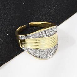 Brass Micro Pave Cubic Zirconia Open Cuff Ring for Women&nbsp;RJEW-F177-03GP-02
