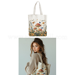 キャンバスレディーストートバッグ  ハンドル付き  ショッピング用ショルダーバッグ  長方形  キノコ  38x40cm&nbsp;ABAG-WH0056-003