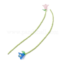 花のアクリルブックマーク  ガラスシードビーズとタイガーテールワイヤー付き  ミックスカラー  185~190x21x18mm&nbsp;AJEW-TA00064