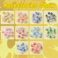 100個 10色 ツートンスプレー塗装 クラックルアクリルビーズ  ラウンド  ミックスカラー  10mm  穴：1.8mm  10個/カラー&nbsp;DIY-FS0006-73