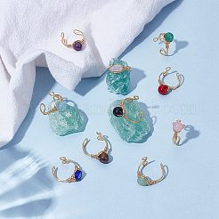 天然・合成宝石とランプワークの指輪  ライトゴールド  内径：18mm&nbsp;RJEW-UN00048