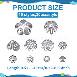 300Pcs 10 Styles Non-Tarnish 304 Stainless Steel Fancy Bead Caps&nbsp;STAS-ME0001-66