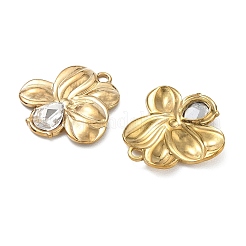 304ステンレススチール製、透明ガラスペンダント付き  花のチャーム  花  23.5x22x3.5mm  穴：2mm&nbsp;SA-CBA2E51-01G