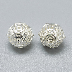 スターリングシルバーのコインビーズ925個  銅の現金模様との円形  銀  12x11mm&nbsp;STER-T002-281S