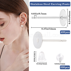 1600Pcs 2 Styles  304 Stainless Steel Flat Round Blank Peg Stud Earring Findings&nbsp;FIND-BBC0003-53A