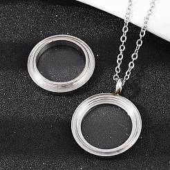 304 Stainless Steel Visible Flat Round Locket Pendant Pet Urn Ashes Necklaces&nbsp;LS-NJEW-S455-08P