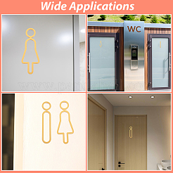 アクリル製トイレ公共標識2個  女性と男性  ゴールド  200x41~75.5x3mm&nbsp;AJEW-WH20816-151A-02