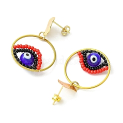 Evil Eye Handmade Glass Seed Beads Dangle Stud Earrings&nbsp;EJEW-MZ00371