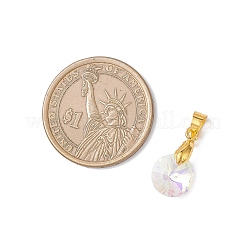 Abカラーメッキガラスチャーム  フラットラウンド  真鍮のピンチベイルと  多面カット  ゴールドカラー  10.5x5.5mm  穴：5x3.5mm&nbsp;PALLOY-JF04593-01