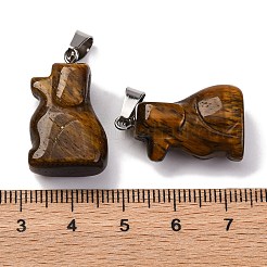 天然石タイガーアイペンダント  201ステンレススチール製金具付き  犬  25~27x15~16x9~9.5mm  穴：5x7mm&nbsp;G-B127-07P-03