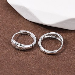 花火 925 スターリングシルバー マイクロパヴェ クリアキュービックジルコニア フープピアス  プラチナ  13x4mm&nbsp;EJEW-K317-02P